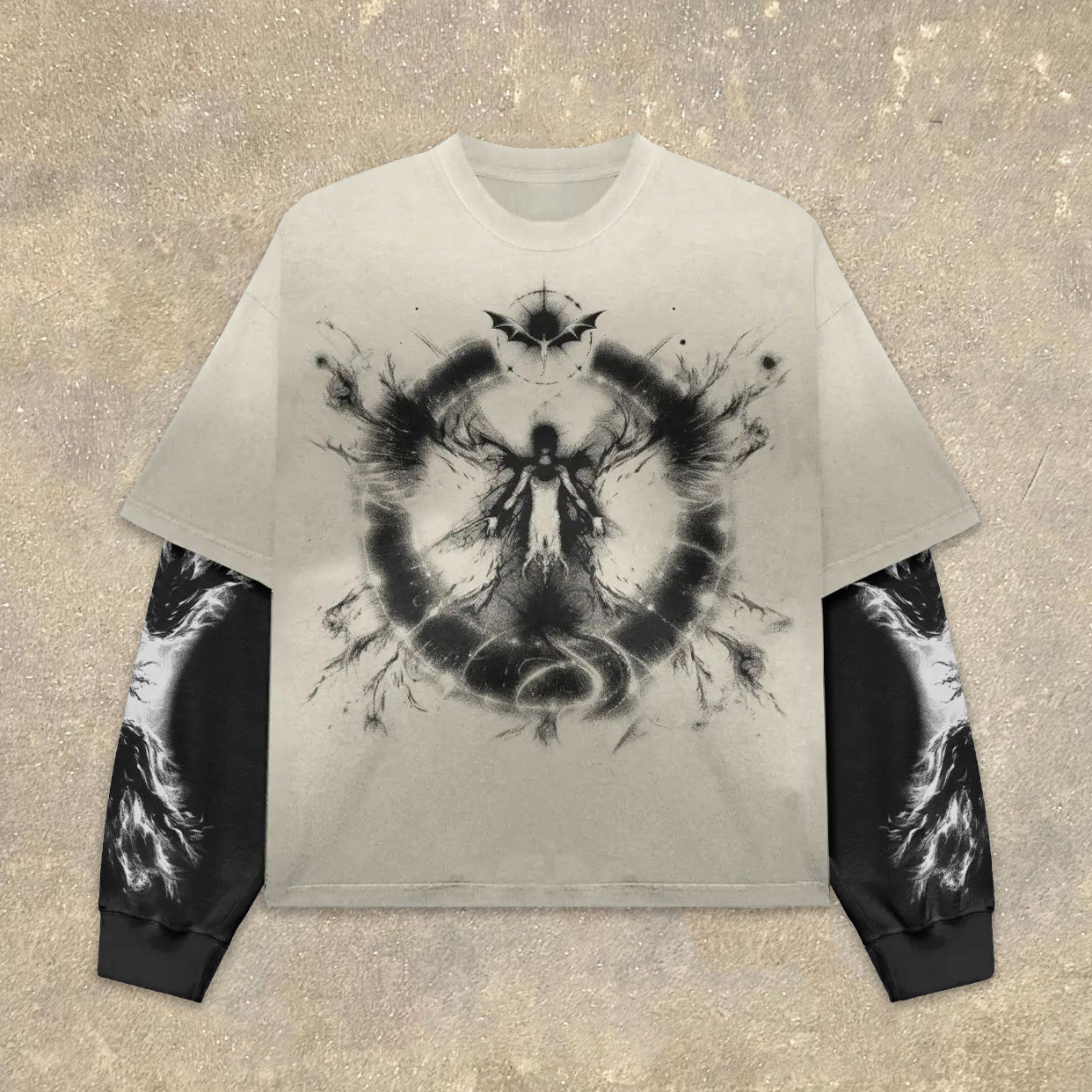 Fake Two Angel Wings Print Long Sleeve T-Shirt