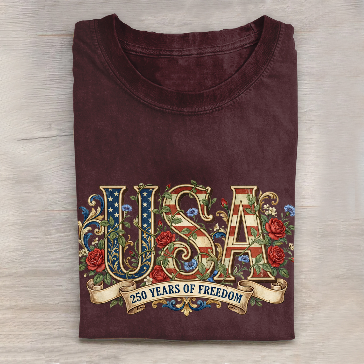 250th Anniversary Of The United States Printed Crew Neck Short Sleeve T-Shirt
