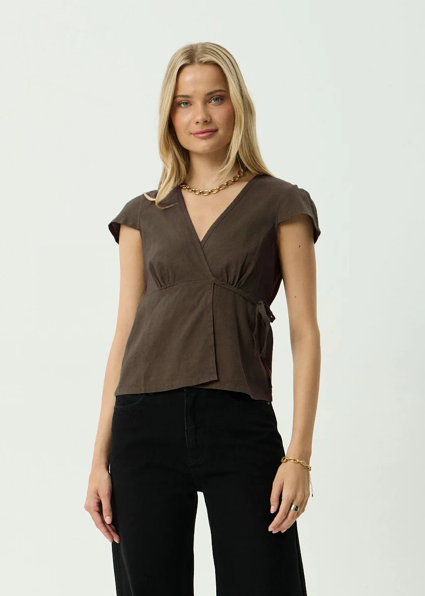 AFENDS Womens Loula - Wrap Top - Coffee