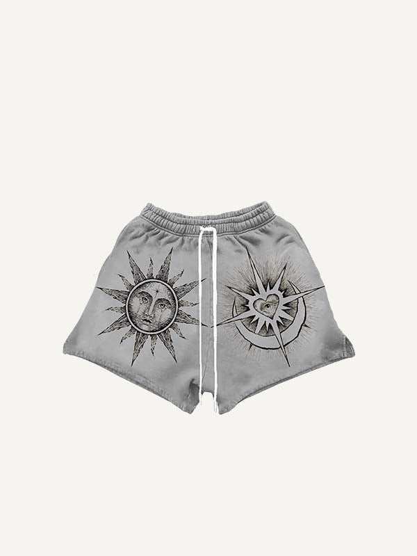 Sun&Moon&Eye&Heart&Graphic Print Drawstring Waist Shorts