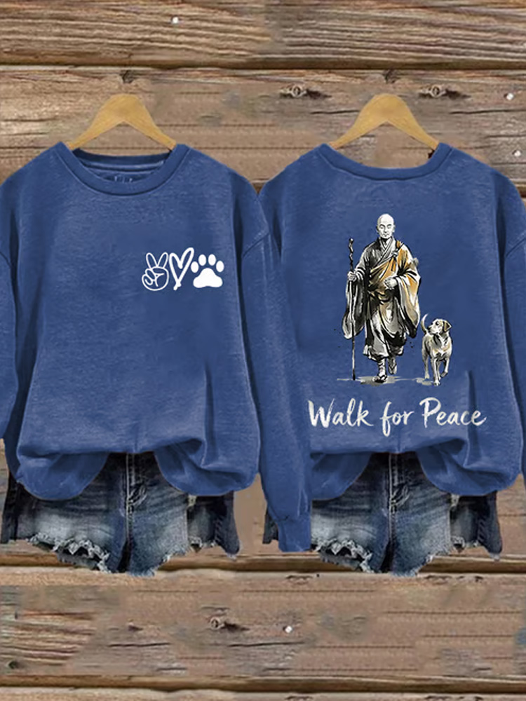 Retro Walk For Peace Monks With Dog Print Sweatshirt