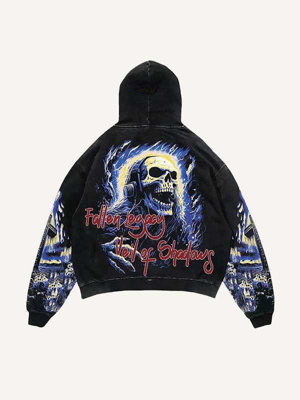 Skull&Cross Print Slant Pockets Hoodie