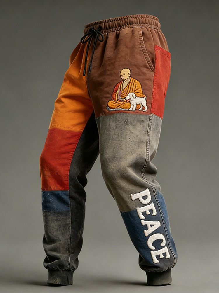 Walk For Peace Inspired Retro Color Block Casual Long Pants