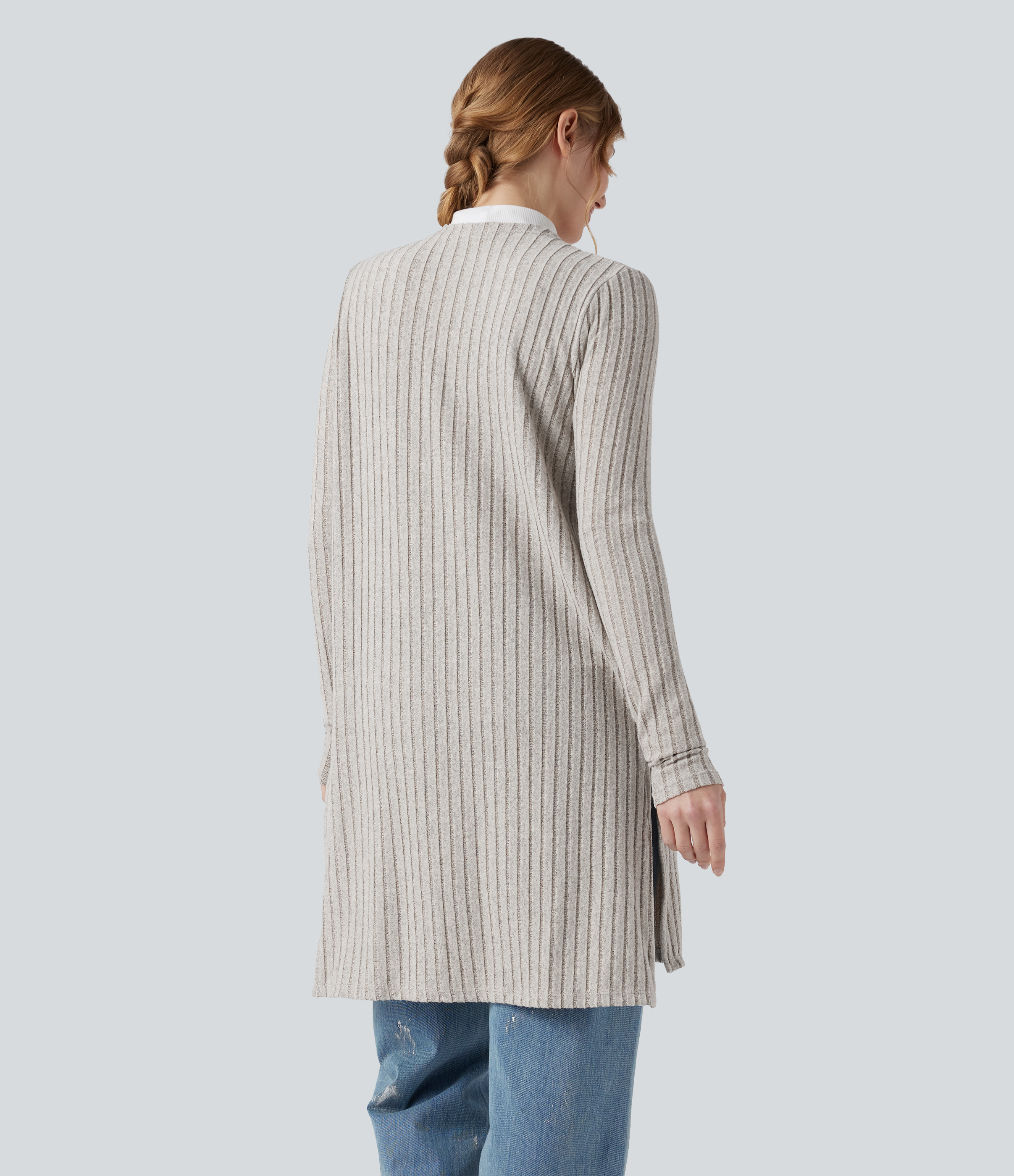Ribbed Knit Long Sleeve Split Casual Coat