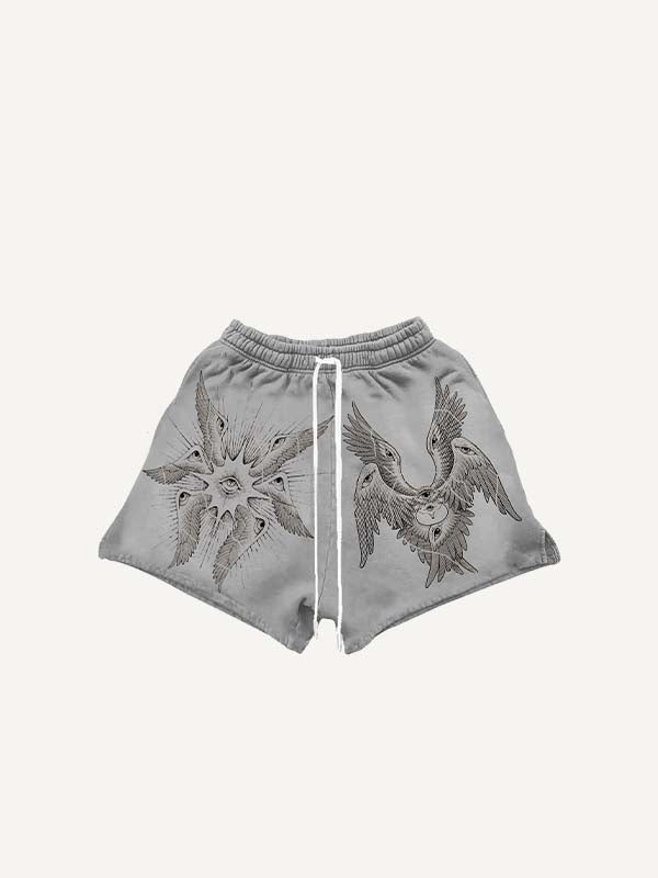 Wing&Eye&Graphic Print Drawstring Waist Shorts