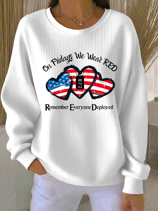 Women's On Friday We Wear Red Print Round Neck Sweatshirt