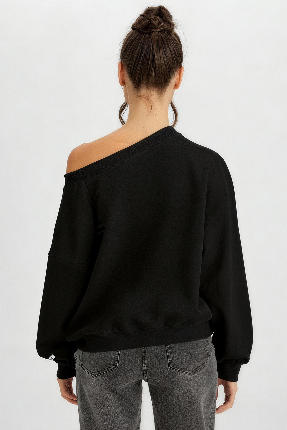 KatchMe Vibrant Solid Color Sloping Shoulder Long Sleeve Comfort Loose Top