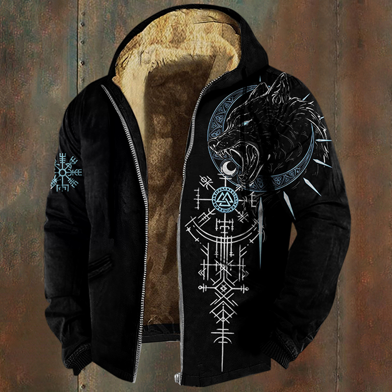 Men's Viking Wolf Runes Pattern Zipper Jacket