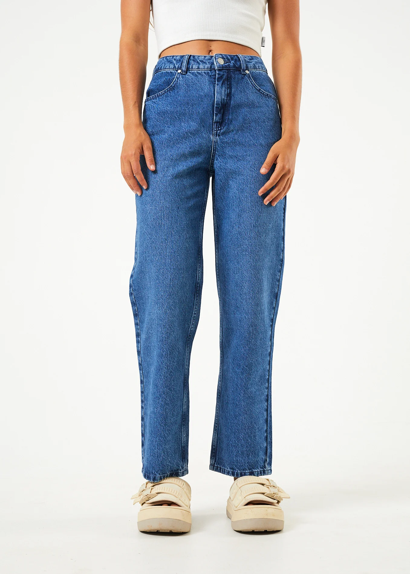 AFENDS Womens Shelby - Denim Wide Leg Jean Long - Authentic Blue