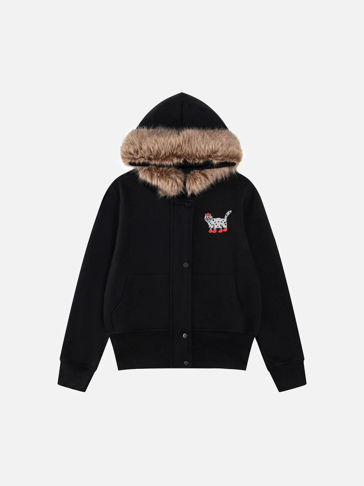 Aelfric Eden Cat Embroidery Faux Fur Collar Hoodie