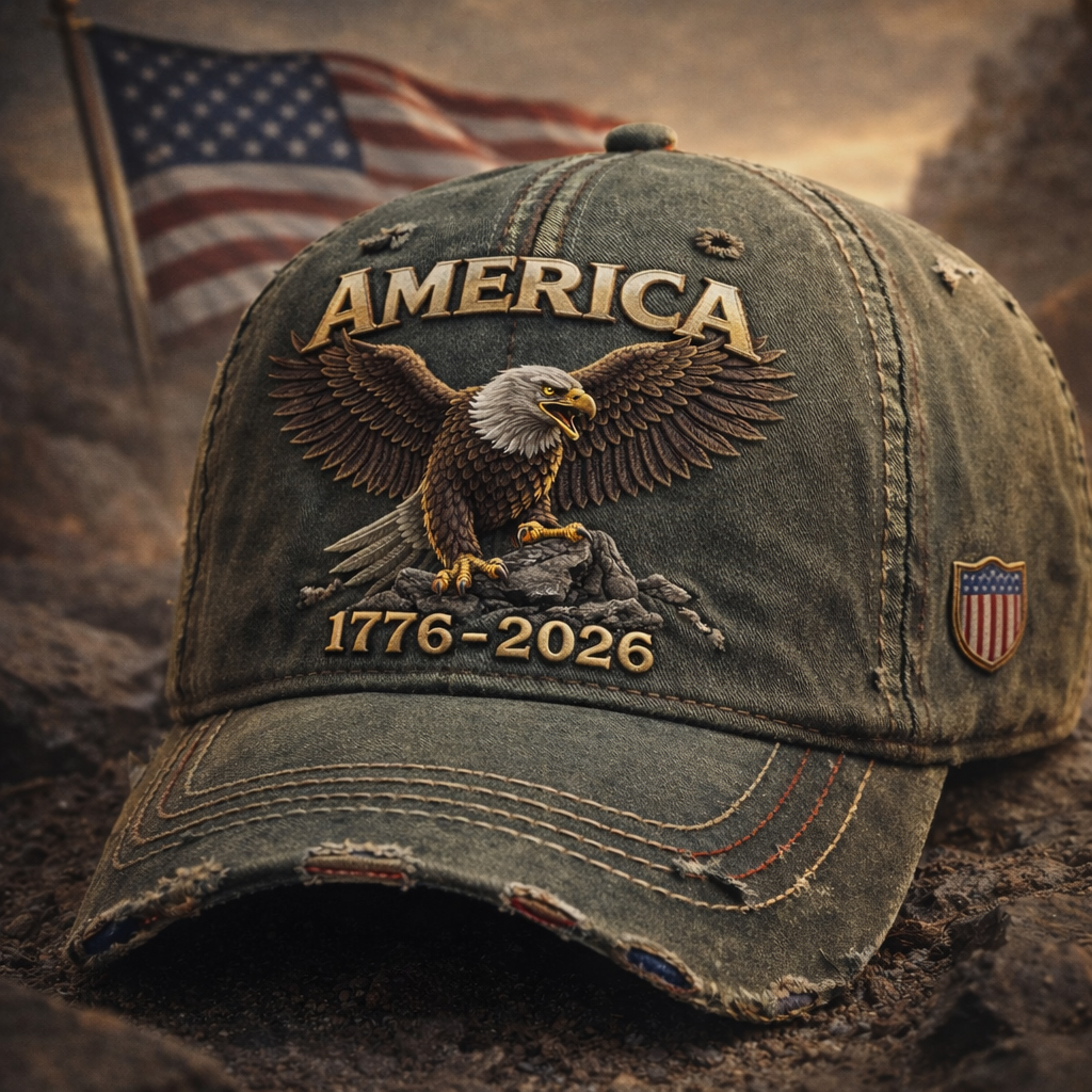Vintage Distressed America 1776–2026 250th Anniversary Baseball Cap, 3D Embroidered Bald Eagle, USA Flag Patch, Retro Outdoor Dad Hat