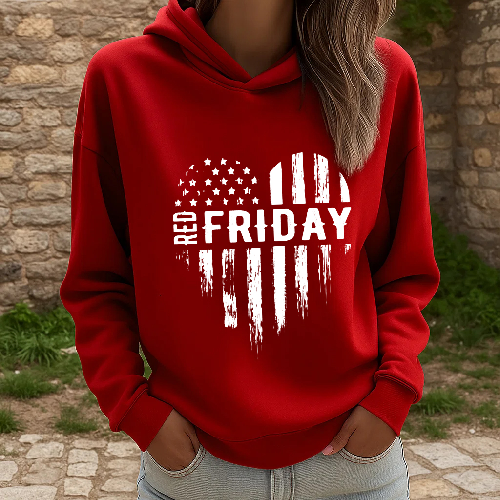 Women's Red Friday Printed Casual Hoodie