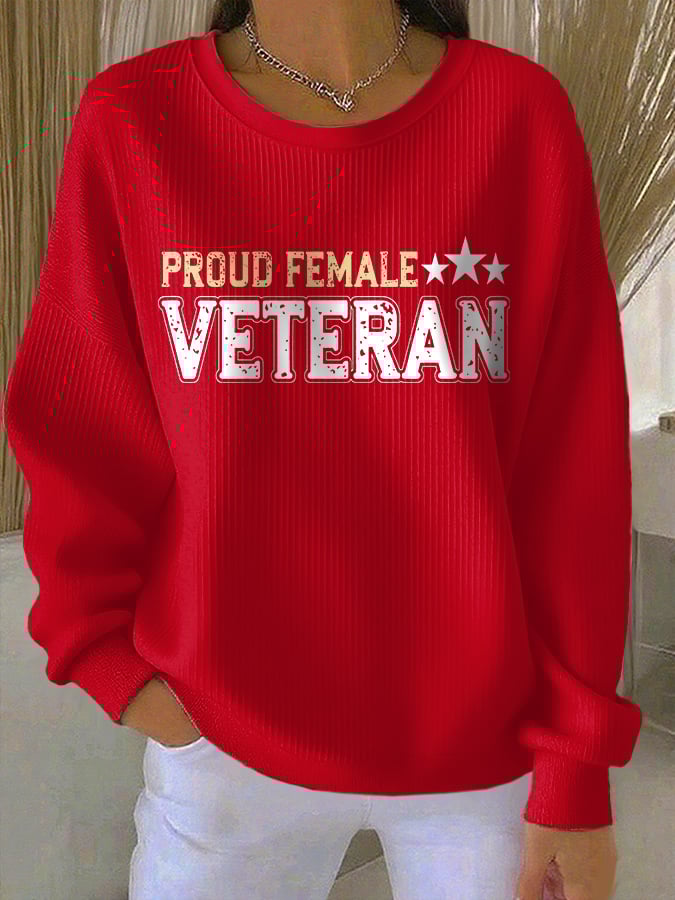 Women's Proud Female Veteran Print Round Neck Sweatshirt