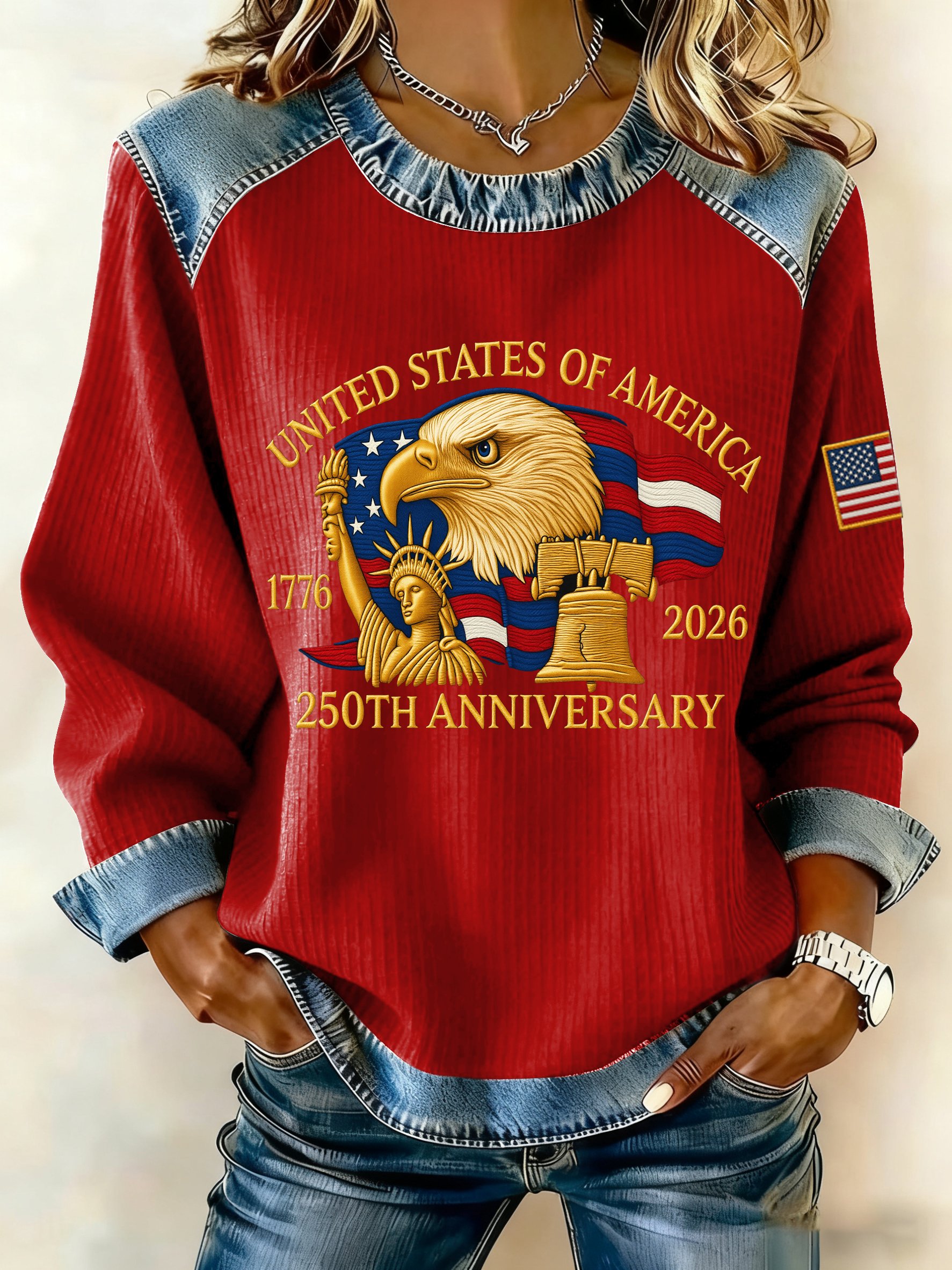 Women'S Casual Hoodie With American 250th Anniversary Print.
