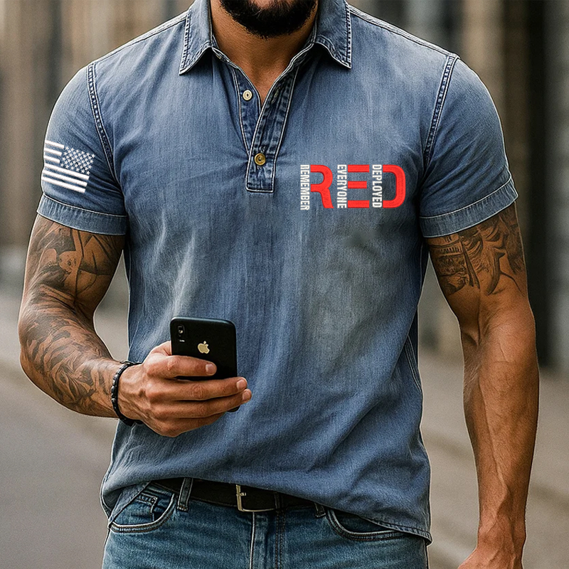 US Red Friday Printed Casual Polo Short-Sleeved T-Shirt
