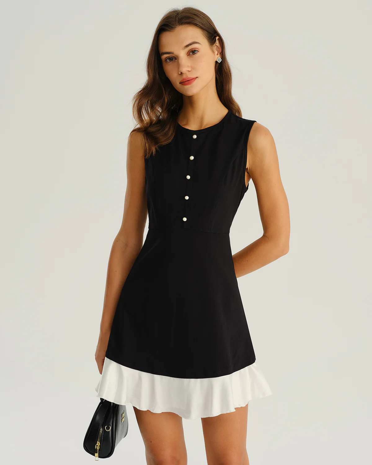 Black Contrasting A-Line Sleeveless Mini Dress