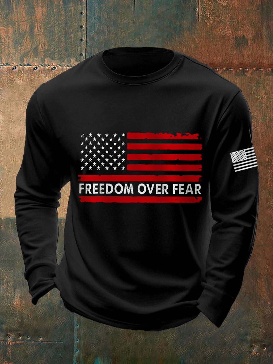 Men's Freedom Over Fear  Flag Print Long Sleeve T-Shirt