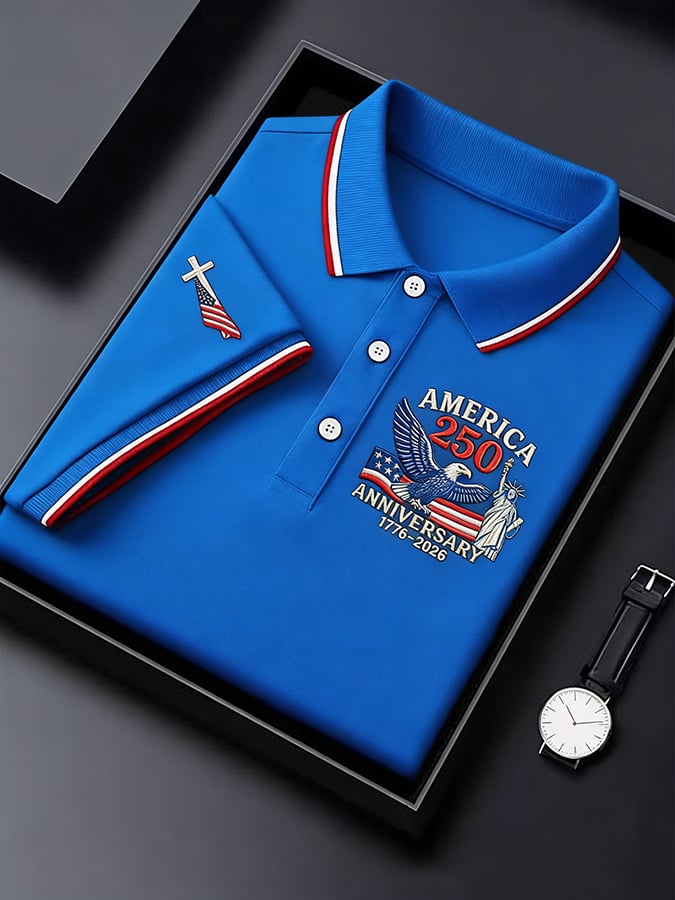 Men's Retro 250th Anniversary of the United States Independence Day Cross Print Polo Shirt