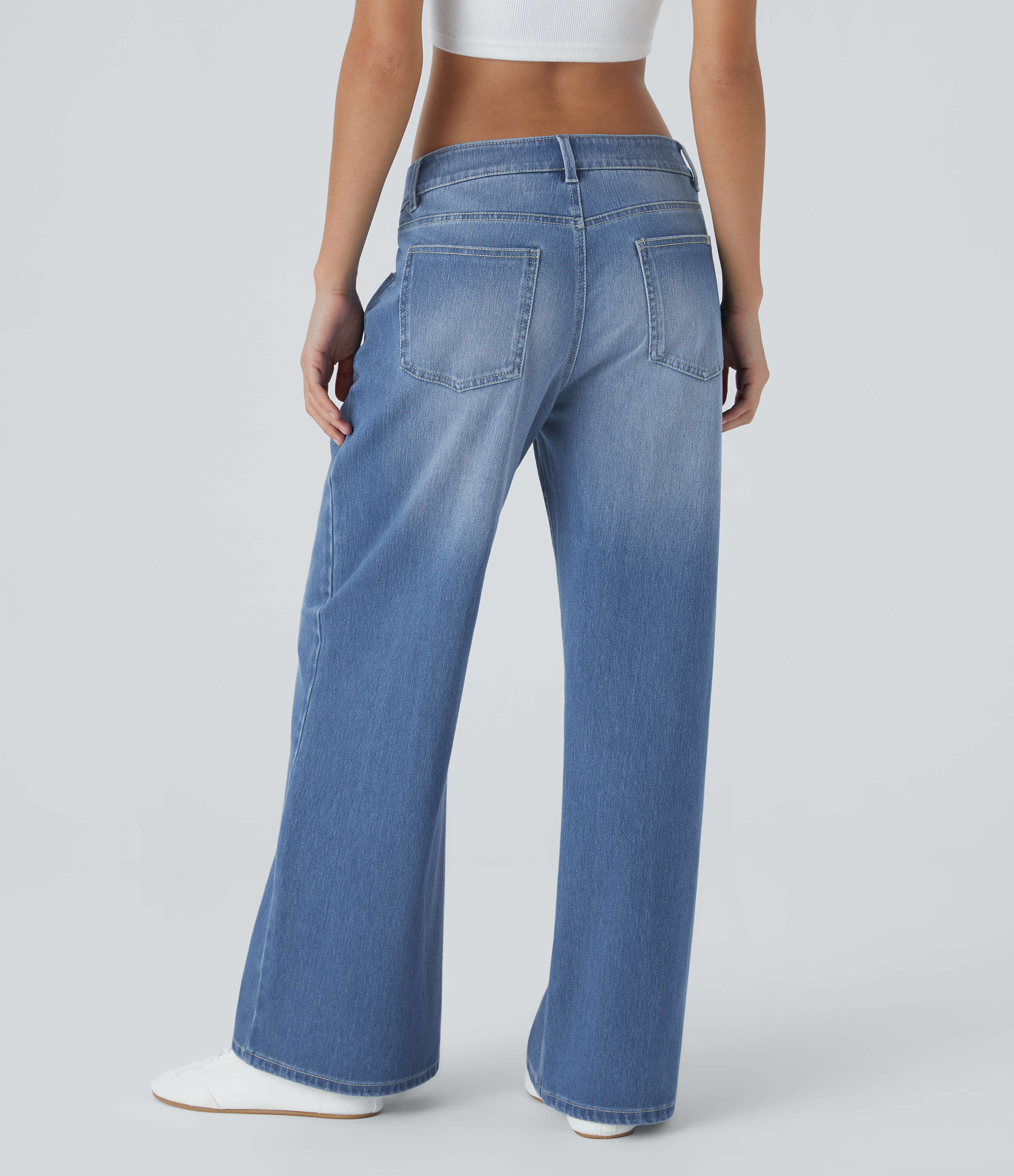 Halara Flex™ Low Rise Zipper Pockets Washed Baggy Wide Leg Casual Jeans