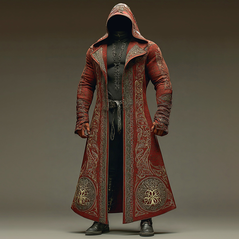 Men's Tree Of Life Embroidered Robe-style Hooded Cloak