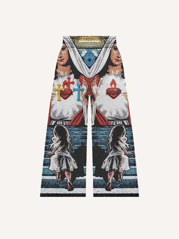 Mary&Cross&Letter&Graphic Print Elastic Waist Pants