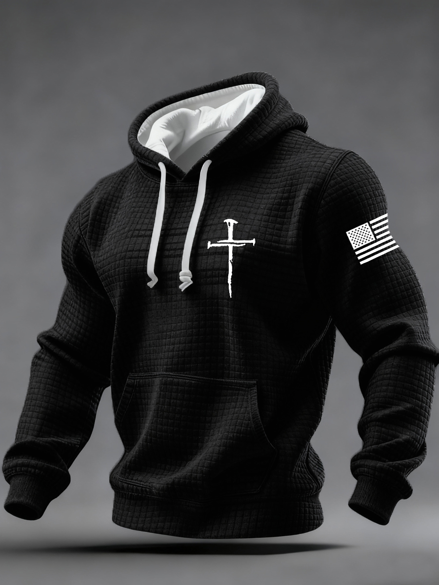 Men's Jesus The Way The Truth The Life Cross Checkered Cotton Hoodie