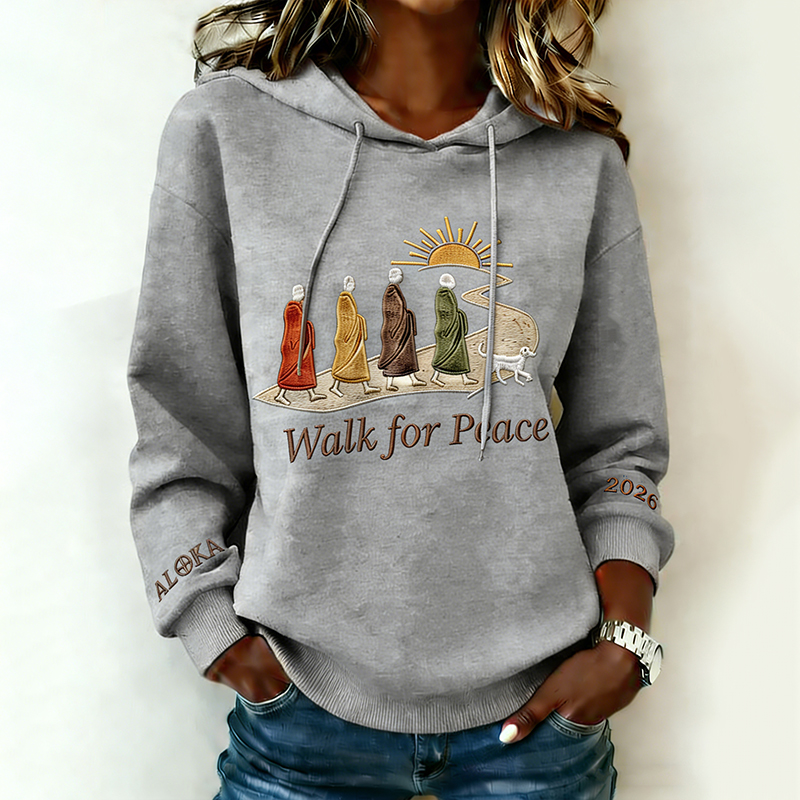 Retro 2026 Peace Monk Aloka Dog Print Casual Hoodie