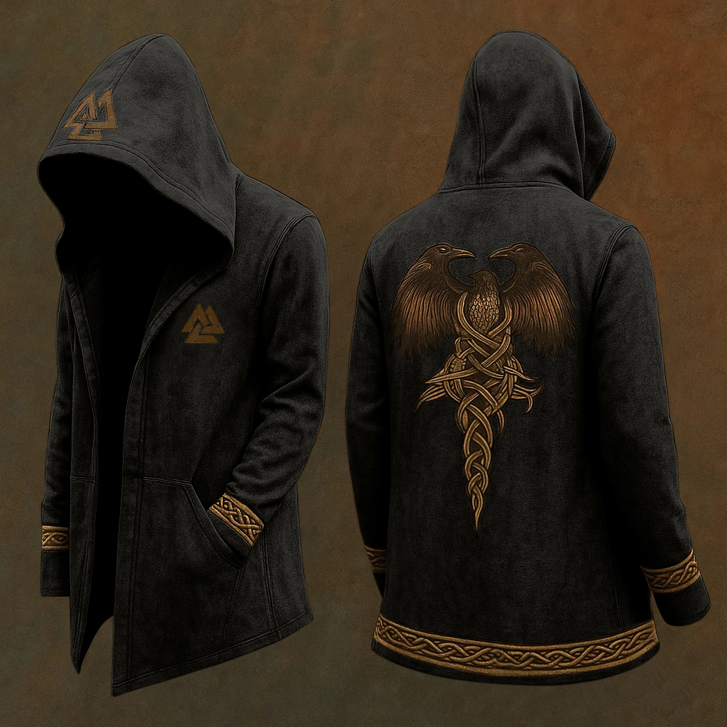 Men's Viking Nordic Eagle 3d Print Vintage Hooded Jacket