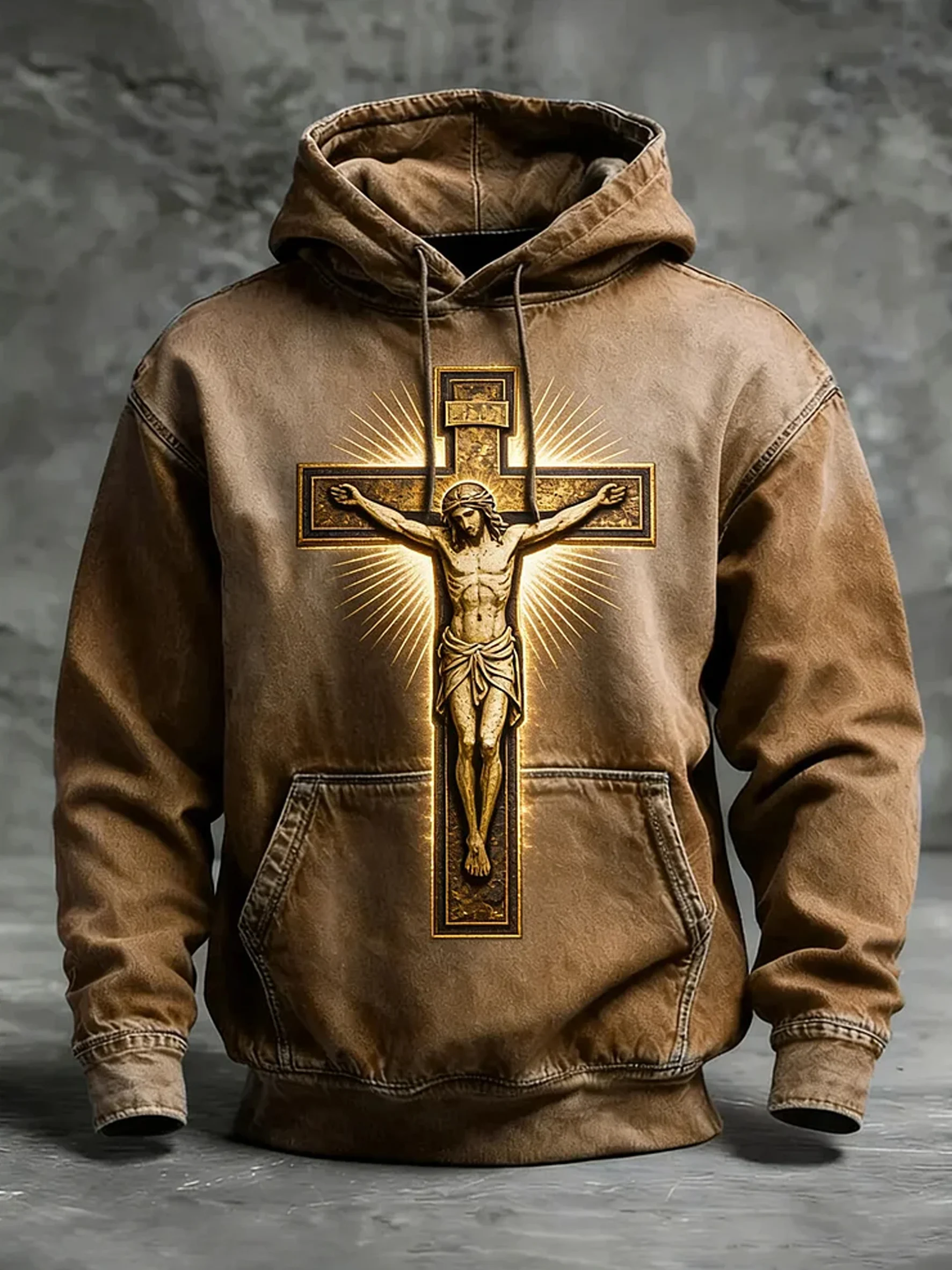 Men's Retro Faith Print Hooded Sweatshirt