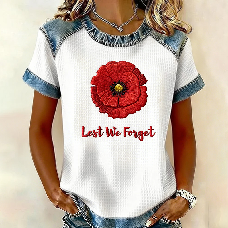 Women's Memorial Day Poppy Art Printed T-Shirt