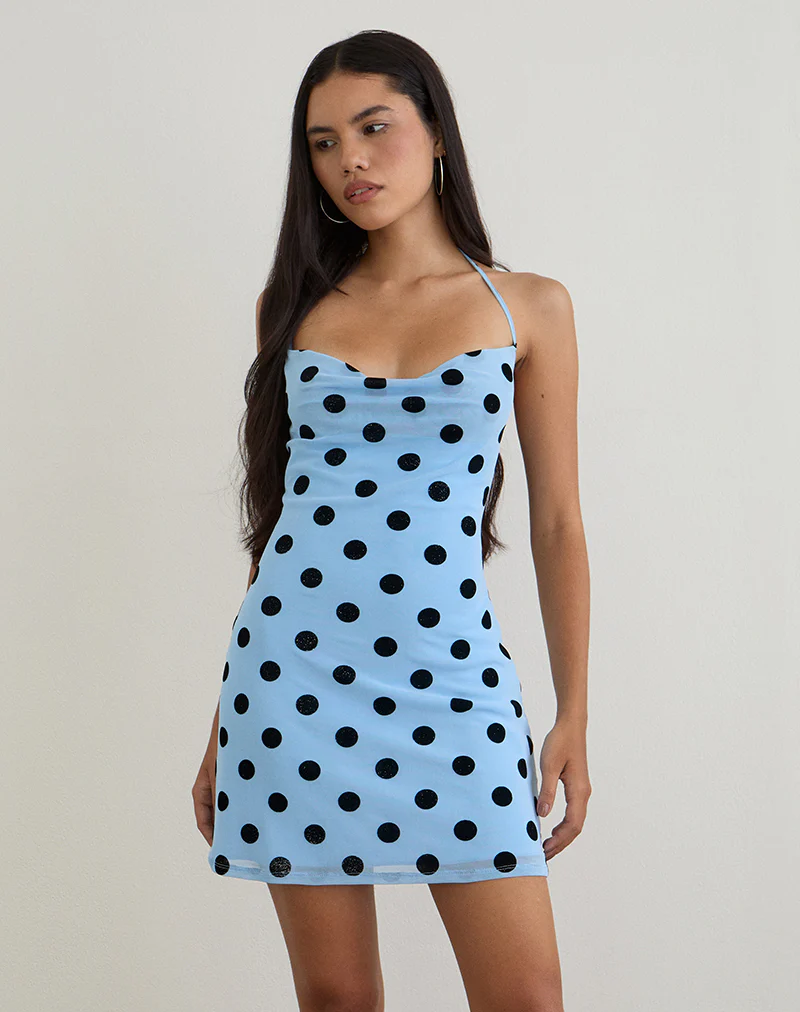 Eltazia Mini Dress in Blue with Polka Space Black