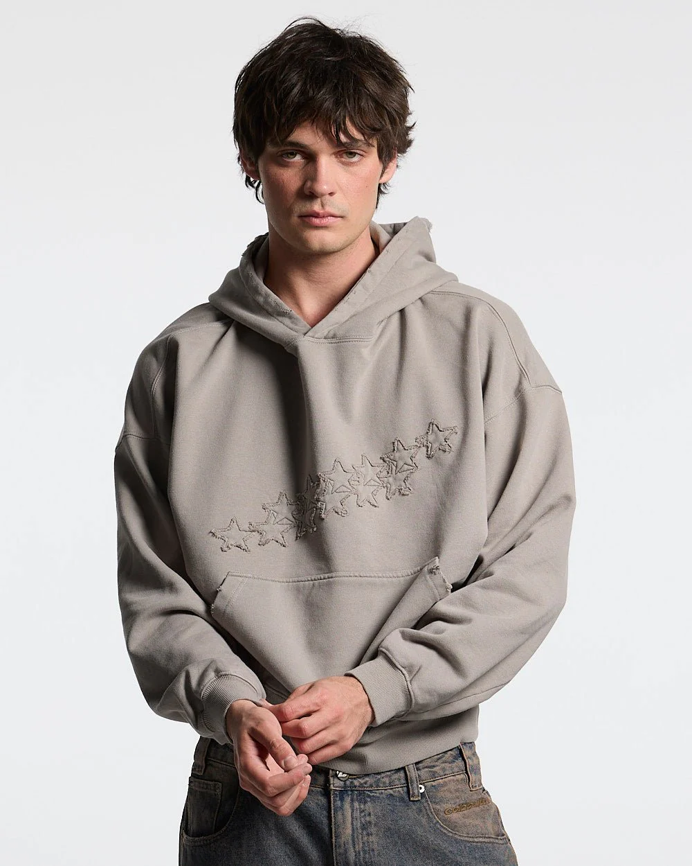 DISTRESS STARS HOODIE BEIGE
