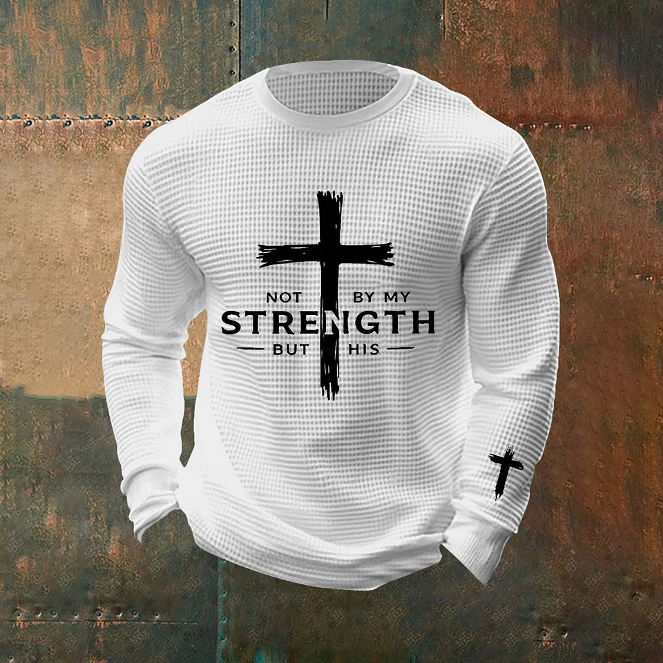 Men's Not By My Strength But His Waffle Print T-Shirt