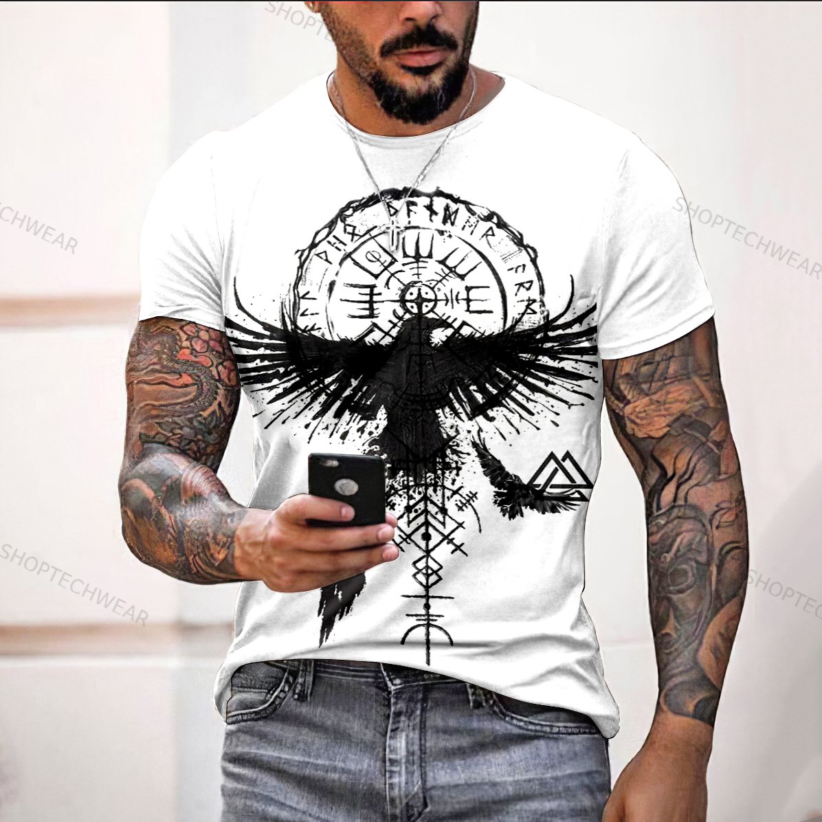 Vintage Viking Eagle Pattern All Over T-Shirt