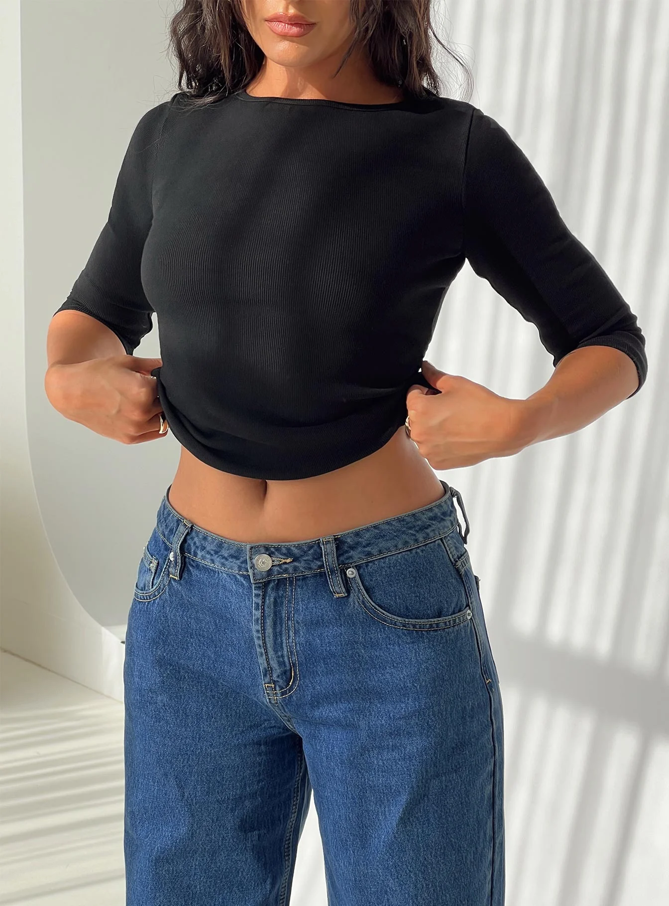 Elaia 3/4 Sleeve Top Black