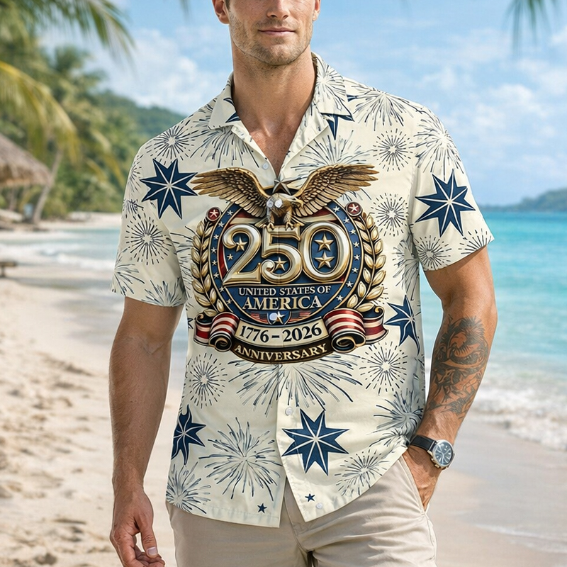 US 250th Anniversary Printed Casual Hawaiian Shirt