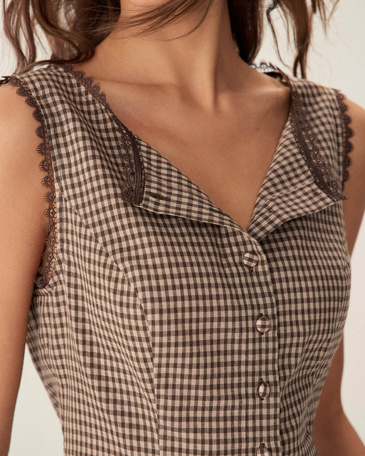 Brown Plaid Single Breasted Vest