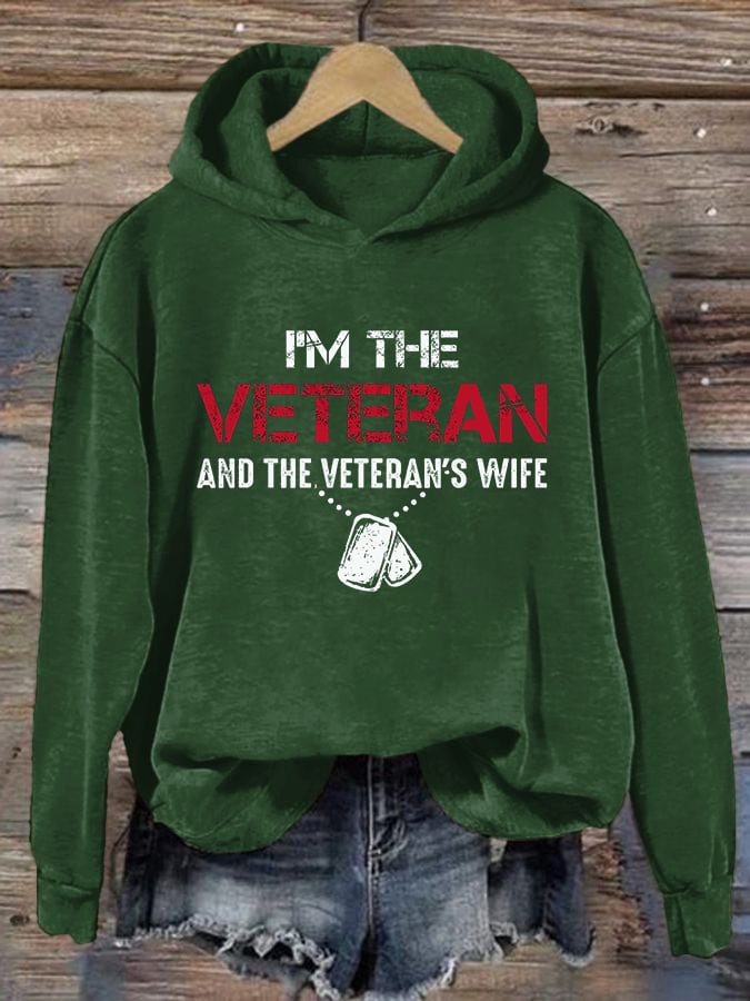 Women's I'm A Veteran And The Veteran's Wife Printed Casual Hoodie