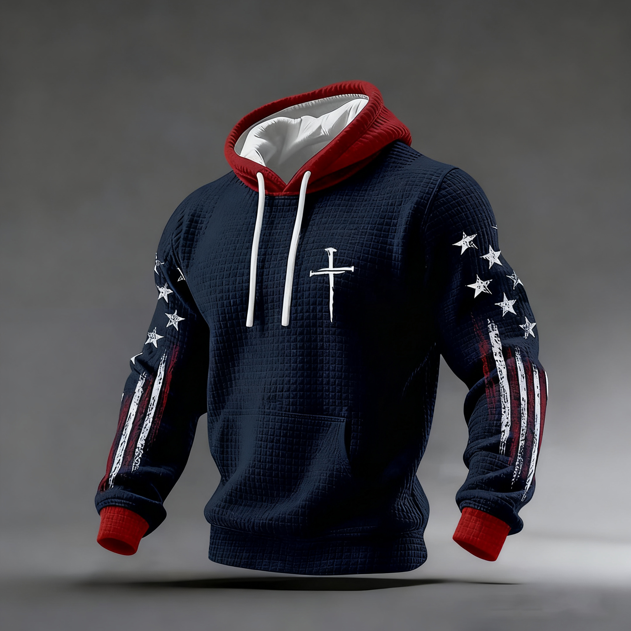 Men's Faith Cross Checkered Cotton Hoodie