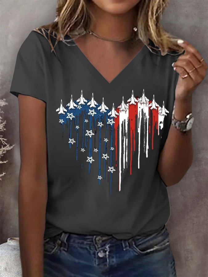 🔥Last Day 49% Off🔥Women's Flag Independence Day V-Neck Printed T-Shirt