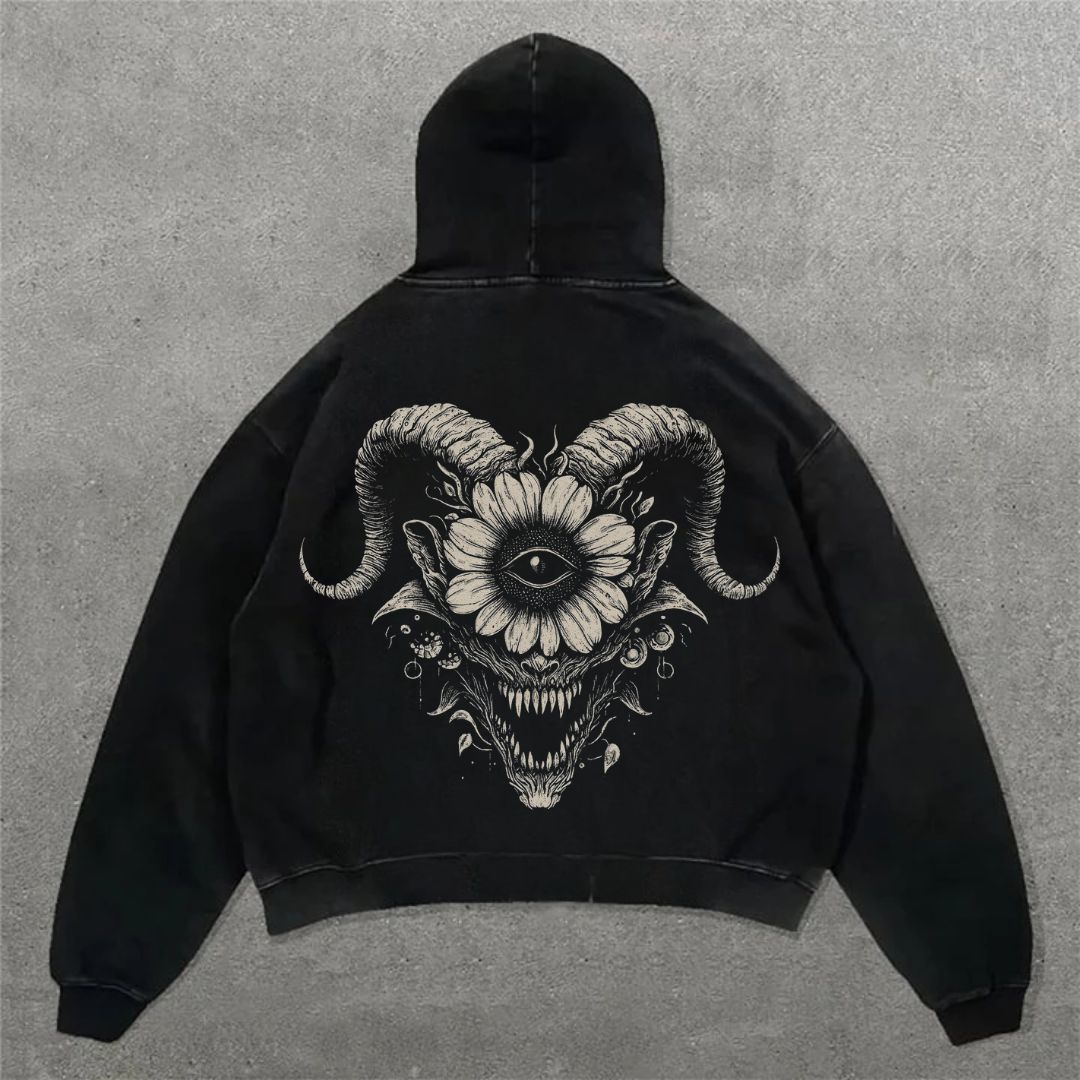 Casual Dark Tone Printed Hoodie