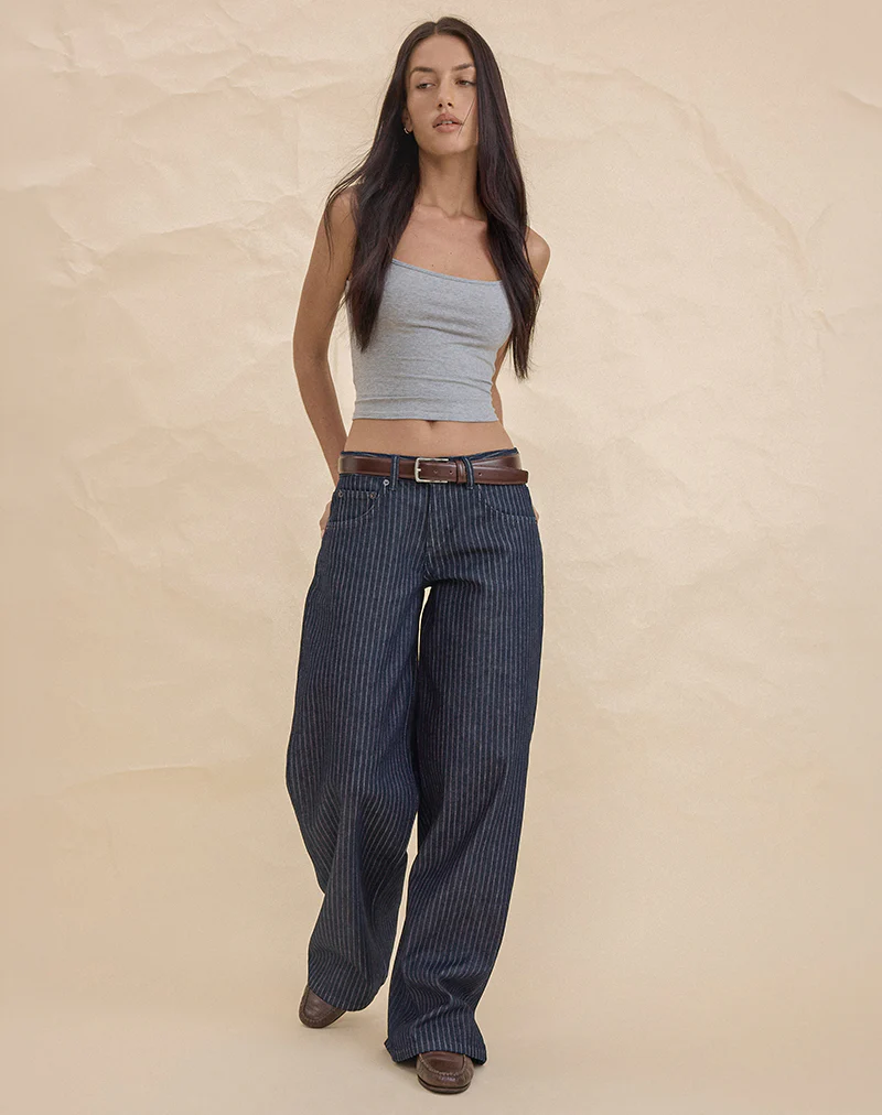 Low Rise Roomy Jeans in Stripe Indigo
