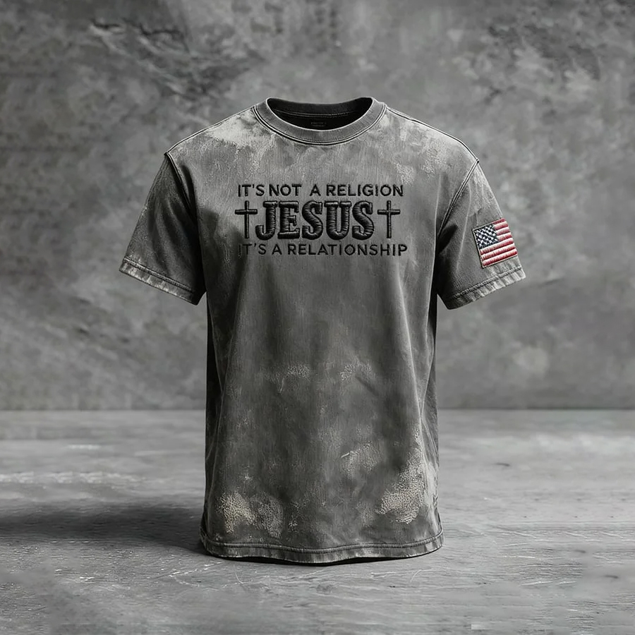 Men's Casual Faith Print Short-sleeved T-shirt