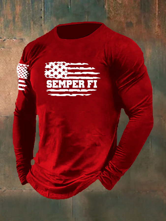 Men'S Semper  Fi Pattern Long Sleeve T-Shirt