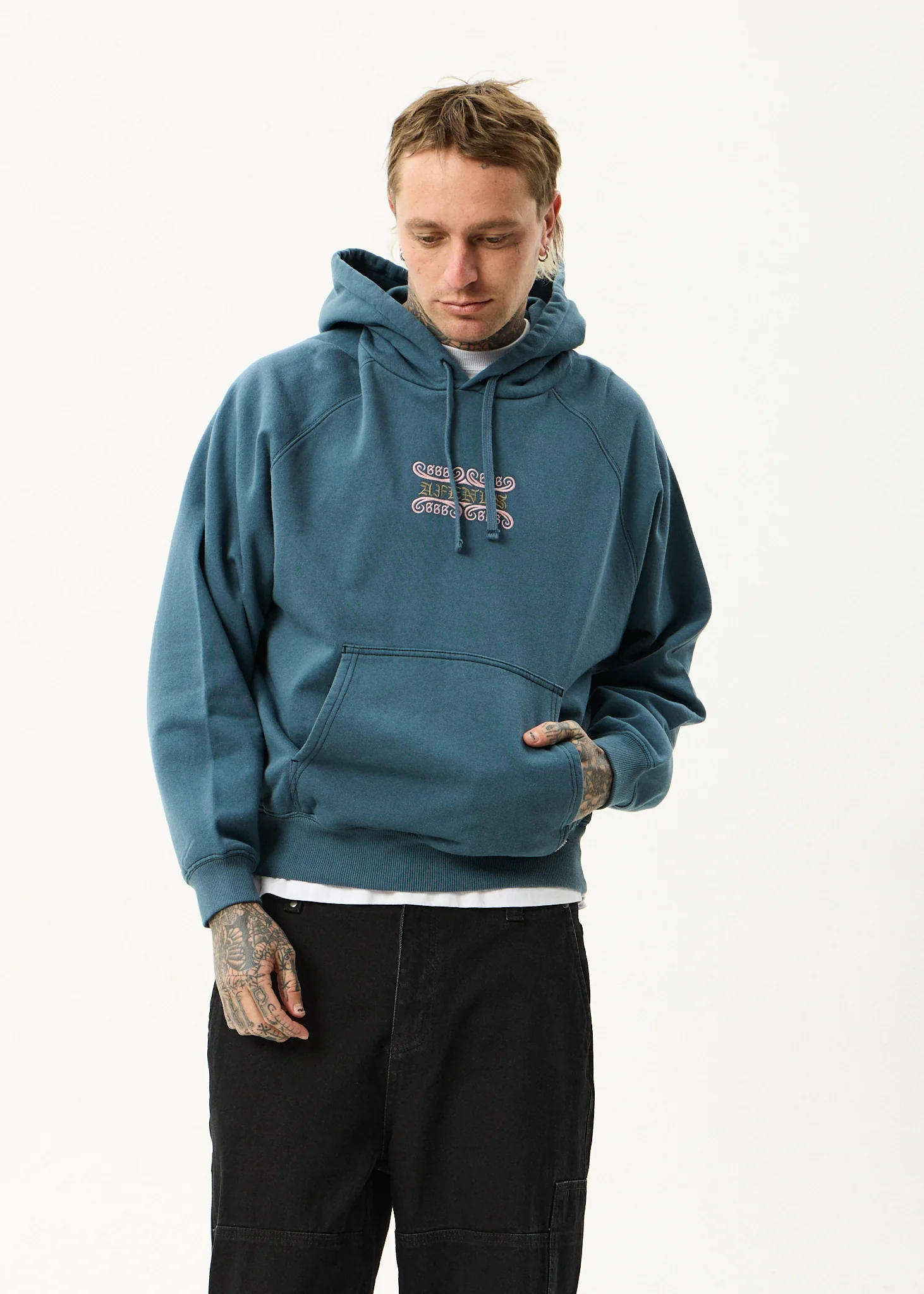 AFENDS Mens Sixsixsix - Boxy Raglan Hoodie - Fuel