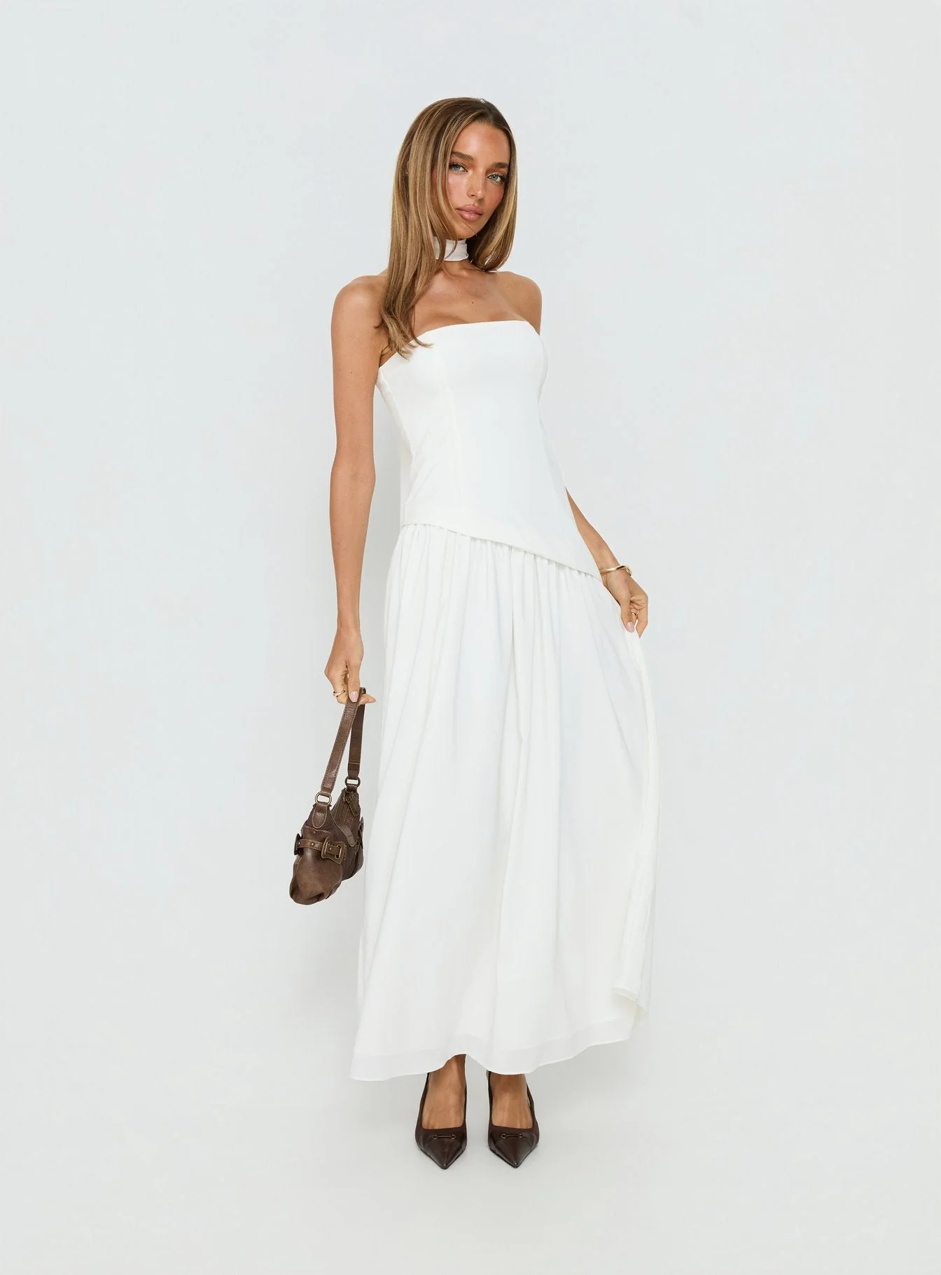 Odela Strapless Drop Waist Maxi Dress White