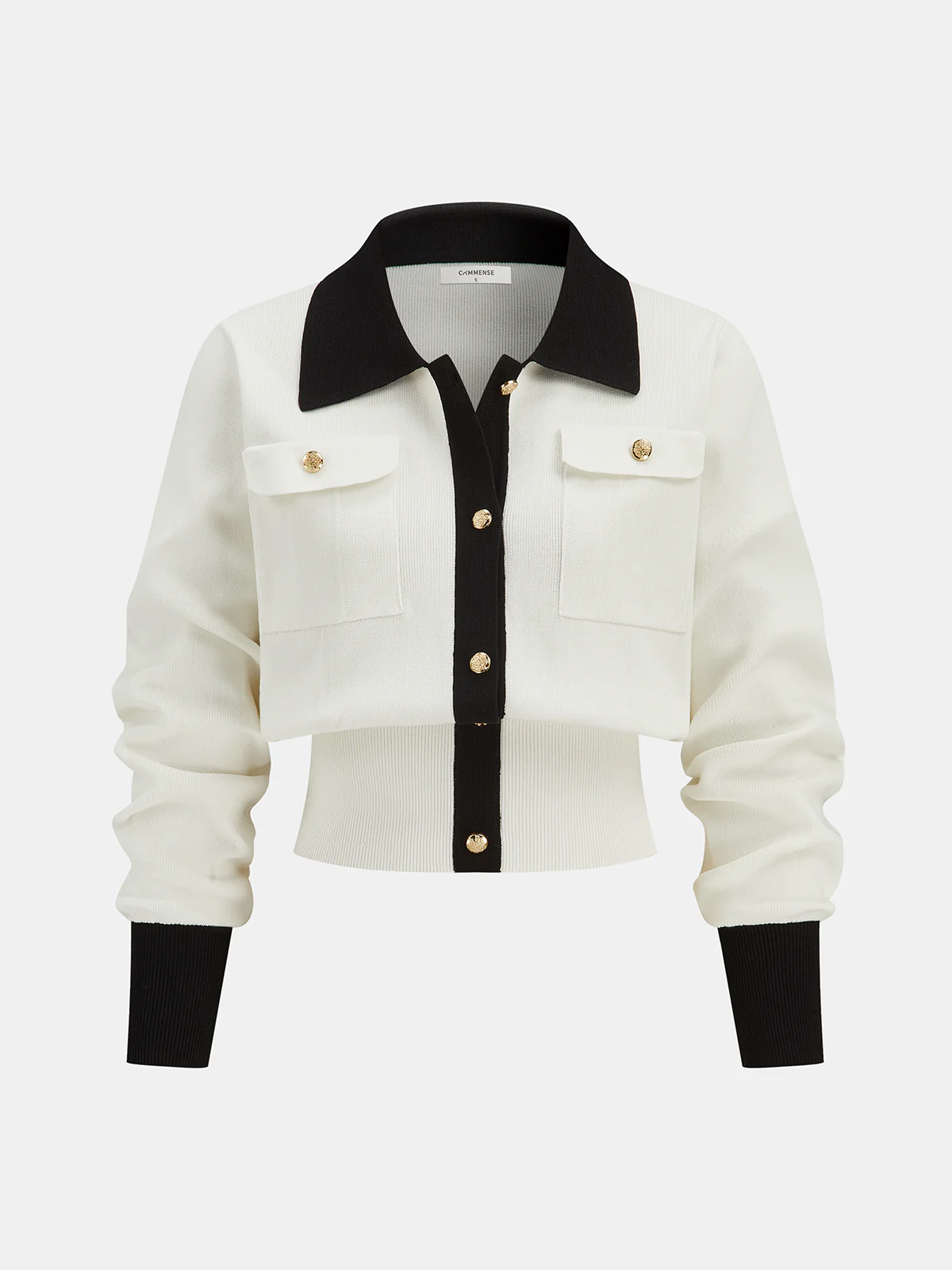 Metal Button Contrast Trim Knit Top