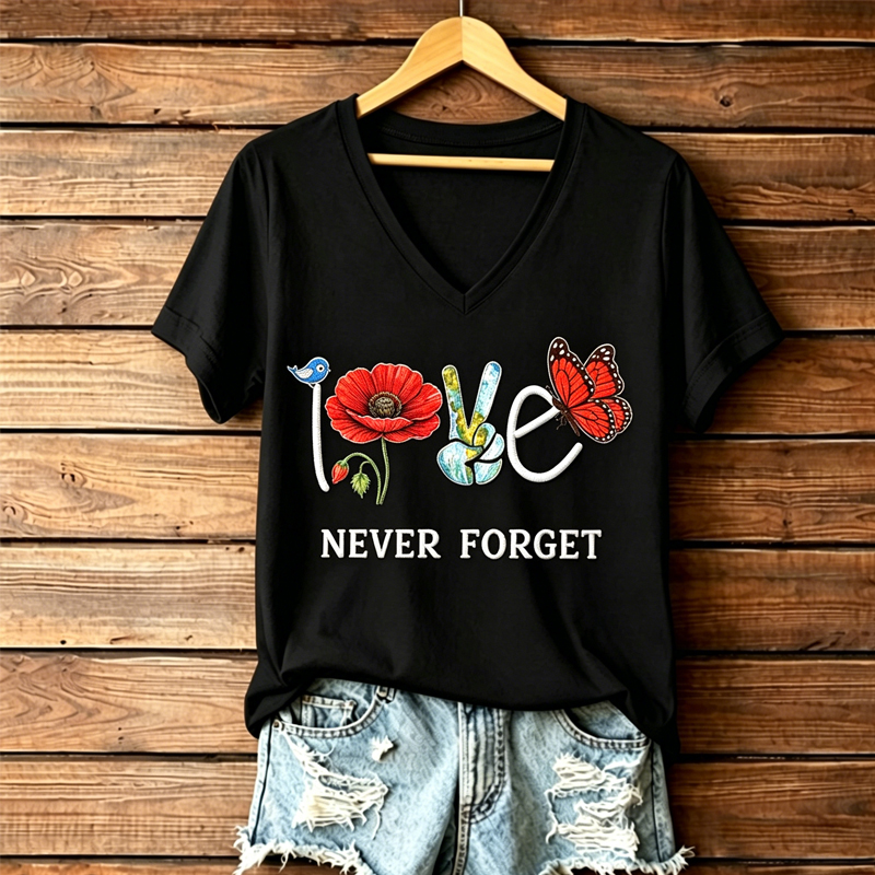 Women's Memorial Day Poppy Art Printed T-Shirt