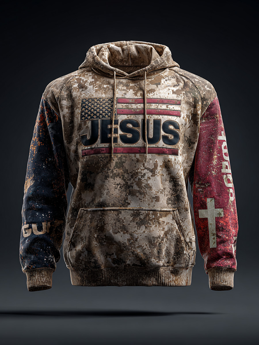 Vintage American Flag Faith Art Print Casual Hoodie