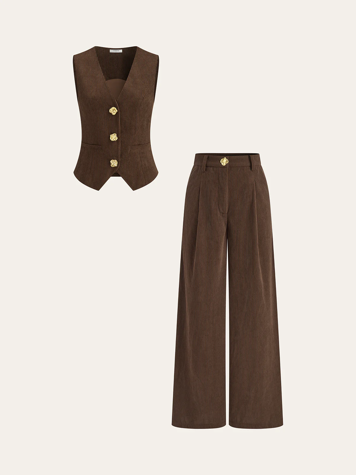 Corduroy Wide-Leg Pleated Pants